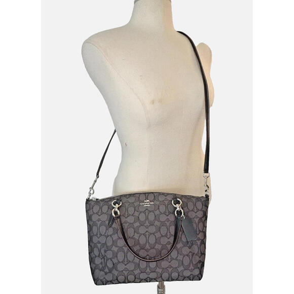 Coach Signature Small Kelsey Satchel Purse Handbag Crossbody Black Gray NWT - Picture 8 of 9